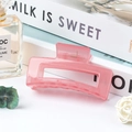 Translucent pink rectangular jelly claw clip with hollow design for women - Jelly Peach Red