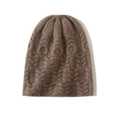 Berretto in cashmere marrone a trecce con motivo intrecciato tridimensionale per uomo e donna - Taglia unica / Cachi