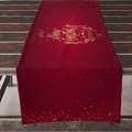 Red Christmas table runner with golden Merry Christmas print on rustic wood surface - 33*183cm / ZQ04-6 (Red Background Gold Text)