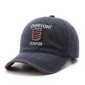 Navy blue vintage baseball cap with white letter embroidery and adjustable strap - Navy Blue