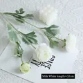 Artificial cream white ranunculus flowers with 52cm flocked stems for home decor - Milk White
