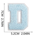 Detailed view of light blue chenille towel embroidery letter D patch with size dimensions - Letter D / Light Blue