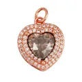 Rose gold heart pendant with brown gemstone and white crystal pave border - Coffee Color M847436-3