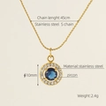 Collana in acciaio inossidabile dorato con pendente rotondo e zircone blu centrale - Zirconia Blu