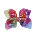 5-inch large rainbow gradient sequin hair bow clip for girls in pink base fabric - Rainbow