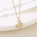 Titanium Steel Chain + 18k Gold: White Zirconium Round + Flower Necklace