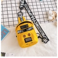 Lemon yellow canvas crossbody chest bag with cute cartoon robot face for students - Yellow without Pendant