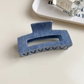 Large blue hair claw clip with denim texture finish for a stylish ponytail accessory - Light Denim Square