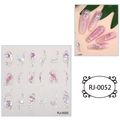 Adesivi per unghie 5D argento a rilievo con strass rosa brillanti, modello RJ-0052 - RJ-0052