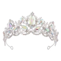 Silver bridal tiara with colorful AB crystals and marquis-cut rhinestones in luxury style - Silver AB