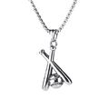 Silver baseball and crossed bats pendant necklace made of stainless steel for men - Tennis Racket + Titanium Steel Chain