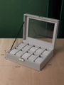 Gray 10-slot faux leather watch display box with glass window and 25.5x20x8cm dimensions - 10-Slot Grey Watch Box with Lock