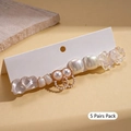 Elegant 5-pair set of resin pearl heart and flower stud earrings for women in white - Silver Needle - White (5 Pairs Set)