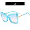 Oversized butterfly sunglasses with light blue translucent frame and gradient lenses - Transparent Blue Frame Blue Lens