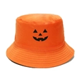 Sombrero de pescador naranja de Halloween con bordado negro de cara de calabaza tallada - M (56-58cm) / Naranja