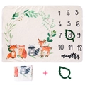 Meilenstein Decke aus Flanell für Babys mit Waldtieren und Blatt-Markierung - Tiere 1 mit Rahmen