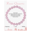Detail of rose quartz beaded bracelet on a decorative card with harmony and love text - Rose Quartz Bracelet