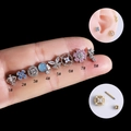 Set of 8 stainless steel cartilage earrings with zircon butterfly and flower designs - Crown Style (1#) / Silver