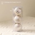 Set di 3 palline di Natale a zucca color champagne da 8cm con strisce glitterate - 369-5 (8cm Champagne Forma di Zucca Confezione da 3)