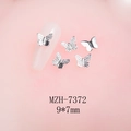 Silver 3D butterfly nail charms with bow design and cat eye stones, 9x7mm size - Bright Silver Carved Butterfly (MZH-7372) / 9*7mm