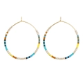 Bohemian large hoop earrings with colorful multi-color seed beads and gold metal finish - Ethnic Dark Blue Mix (MI-E210082D)