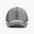 Vintage smoke grey washed canvas baseball cap with distressed torn holes and fringe - Earth Grey