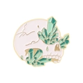 Broche en émail créative avec crâne blanc et éléments de plantes en cristal vert - Crâne en Cristal Vert