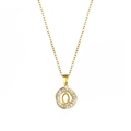 18K gold plated necklace featuring round letter Q pendant with baguette zircon stones - Letter Q