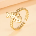 Minimalist ocean style 18K gold fishbone open ring for women with polished finish - J03535 / Gold