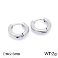 Pair of silver polished stainless steel hoop earrings sized 8x2.5mm and weighing 2g - 8x2.5mm / Steel