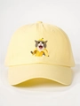 Detailopname van een lichtgele baseballpet met grappige banaan-kat cartoonprint - Ganzengeel / Verstelbaar