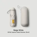 Compact cream folding umbrella with UPF50+ protection and matching capsule hard case - Eyeglass Case / 8 Ribs / Off White