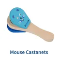 Blue wooden mouse castanet with natural handle, percussion instrument toy for kids - Mouse Castanets