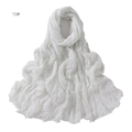 Detail shot of white linen-blend scarf with breathable crinkle texture and soft pleats - 10# White