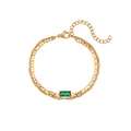 Pulsera de doble capa chapada en oro de 18K con circonita verde y eslabón de nariz de cerdo - Pulsera de Doble Capa Cadena de Onda y Nariz de Cerdo Oro Circonita Azul