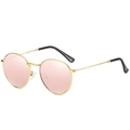 Retro round polarized sunglasses with gold metal frame and gradient pink lenses - Gold Frame Pink Mirror (Polarized) C3