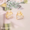 Unique gold handbag earrings with transparent crystal and zircon moon detail - White