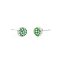 Minimalist round stud earrings with emerald green crystals in silver tone finish - Steel + Emerald Green