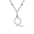 Elegant titanium steel silver necklace featuring a letter Q pendant and beaded chain - Letter Q / Silver