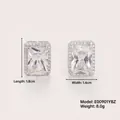 Elegant silver square zircon stud earrings with crystal halo measuring 1.8cm by 1.4cm - White