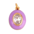 Oval purple pendant with gold metal edging and white gemstone inlay on white background - Oval Light Purple