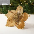 Artificial golden Christmas flower with sequins for tree decoration 20cm diameter - Gold