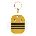 Cute bumble bee leather keychain holder with yellow stripes and golden metal ring - Bee
