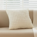 Minimalist cream white puff lattice throw pillow cover on sofa with square texture - 45x45cm / Cream White