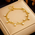 Élégant bracelet chaîne en acier titane doré avec cristaux ronds étincelants en boîte - Doré