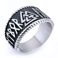 Nordic Viking Odin Valknut ring in antique silver finish with runic inscriptions - US 7 / Steel Color (20303)