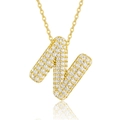 925 silver letter N pendant necklace in gold finish with white zircon pavé setting - Letter N / 925 Silver (45cm)