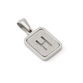 Polished silver stainless steel rectangular pendant with frosted hollow letter H - Letter H Style / Steel
