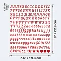 Guía de tallas para pegatinas de alfabeto rojo brillante con letras de 0,5 pulgadas de alto - Purpurina Roja