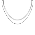 Minimalist double layered silver stainless steel herringbone and rope chain necklace - Silver Snake Twist Style (NC-898S)